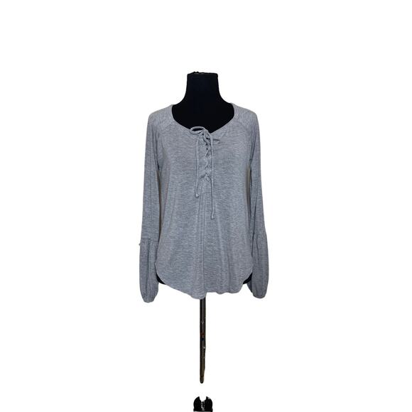 Chaser Brand Grey Lace Up Bishop Long Sleeve Boho top size XS - Picture 11 of 11